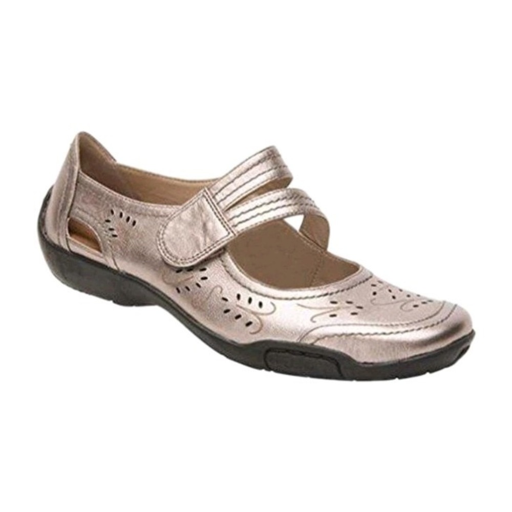 Ros Hommerson Chelsea Pewter Leather Mary Jane Flats Shoes Women Size 11SS